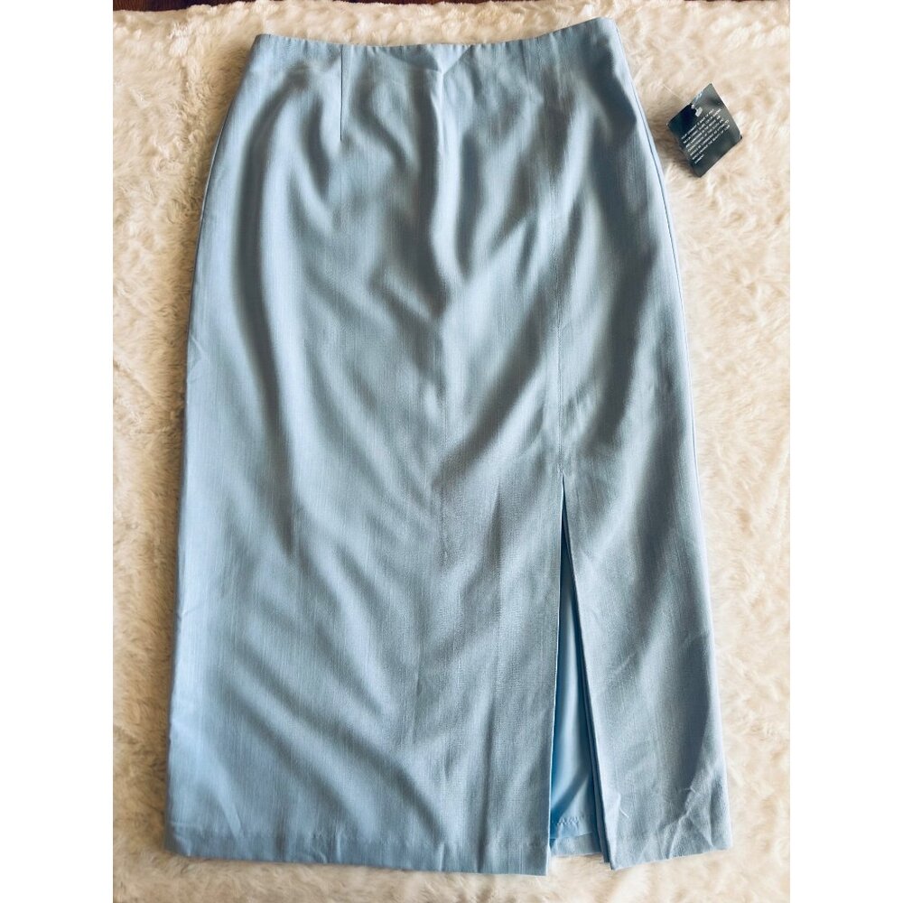 Light Blue Sag Harbor Midi Skirt w/ Front Slit & Back Zip Closure Size 8P Petite